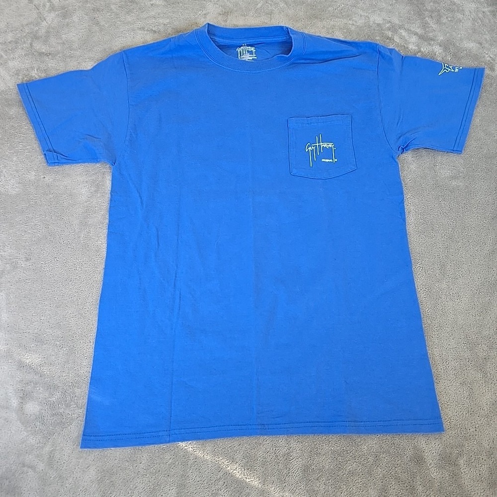 Guy Harvey Shirt Mens Medium Blue Marlin Swordfish Boating Casual Short Sleeve